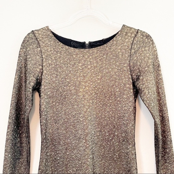 Rag & Bone Women's Metallic Gold Bodycon Mini Dress Mesh Panels Cutout - Picture 2 of 8